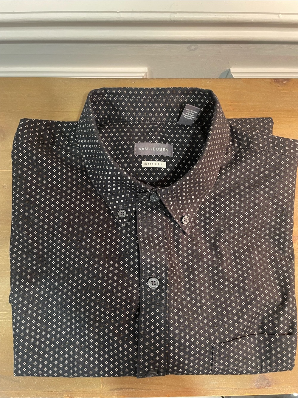 Van Heusen Black Button-Down Shirt with White Micro-Pattern